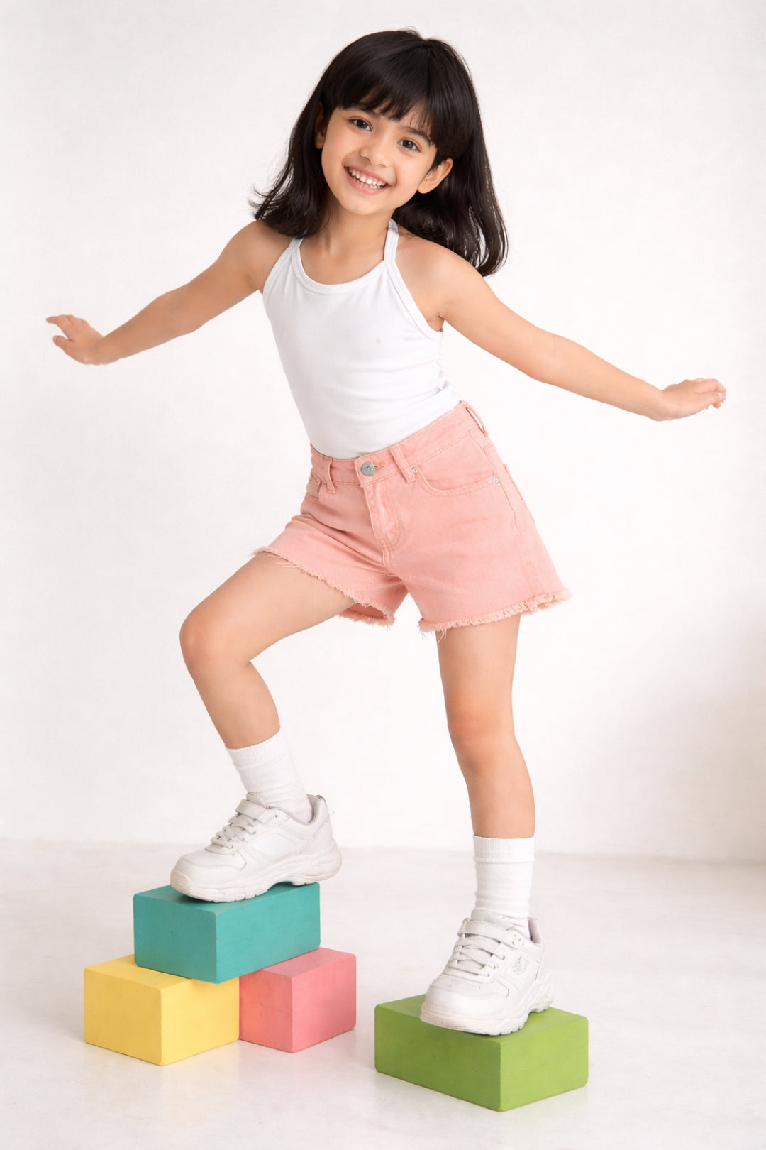 Girls Peach Cotton Shorts