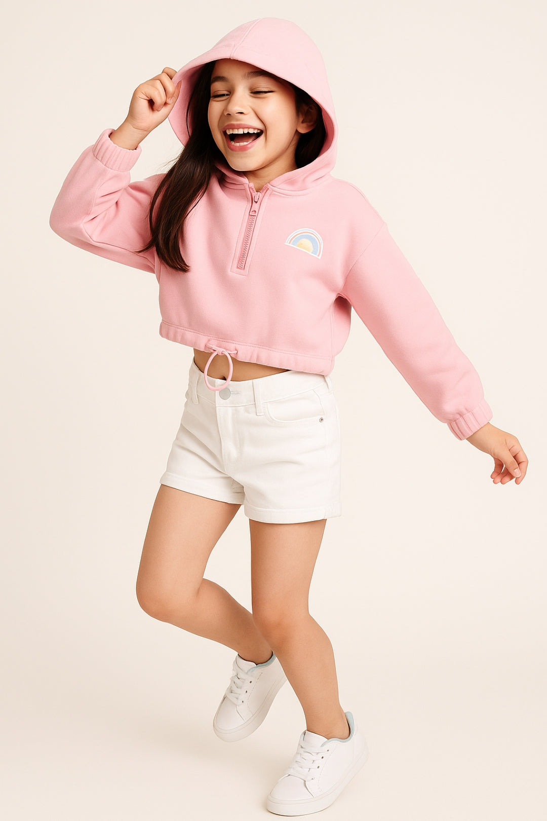 Girls Cotton Poly Pink Solid Sweatshirt