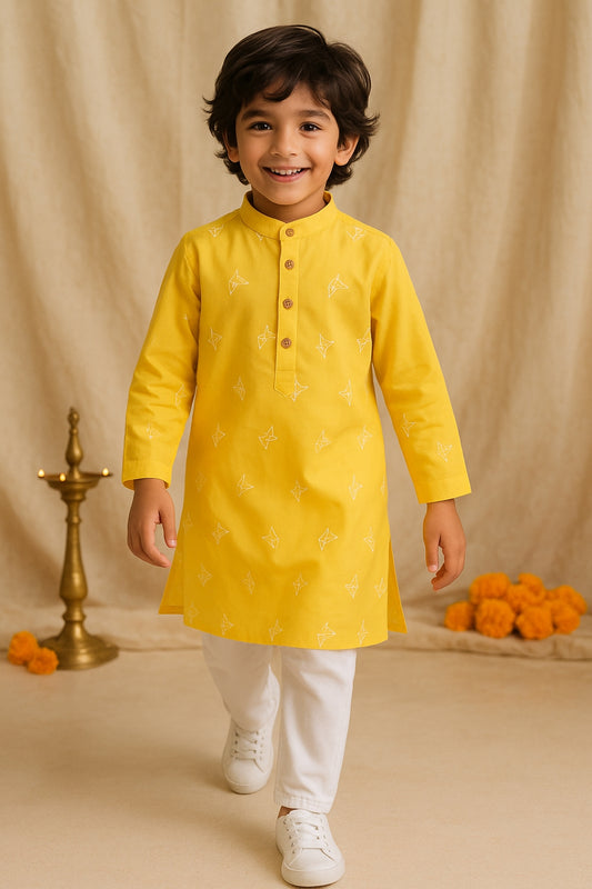Boys Yellow Casual Long Kurta