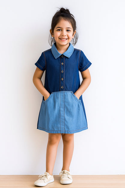 Girls Dark Blue Denim Dress