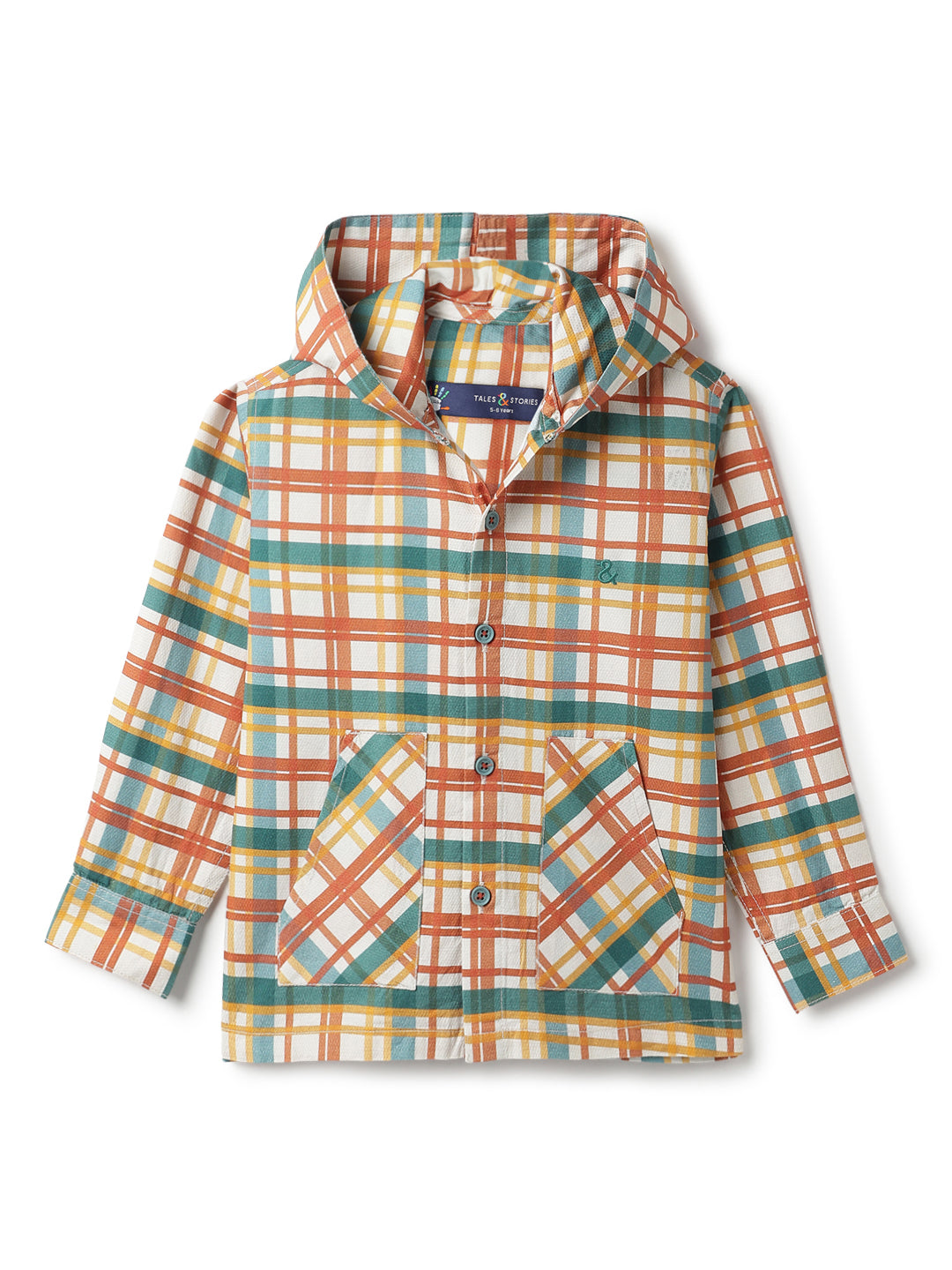 Boys Cotton Multicolor Checked Hooded Shirt