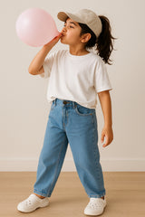 Girls Light Blue Washed Slouchy Denim Jeans