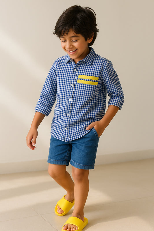 Boys Blue Checked Casual Shirt