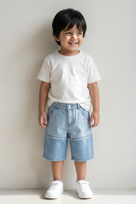 Boys White T-Shirts and Blue Bermuda Short Clothing Set