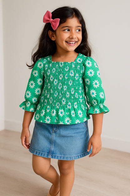 Girls Green Printed Top