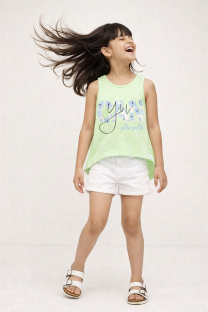 Girls Green Viscose Printed Top