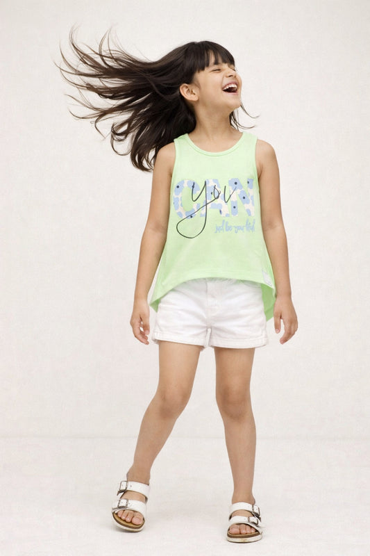 Girls Green Viscose Printed Top