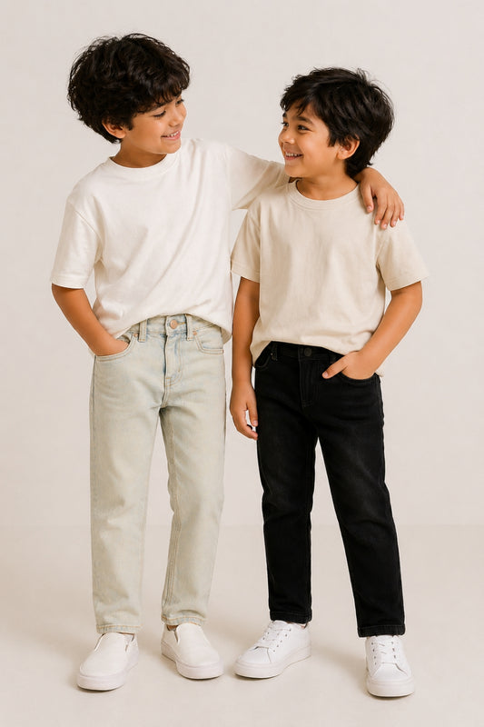 Boys Blue & Black Denim Slim Fit Stretchable Jeans (Pack of 2)
