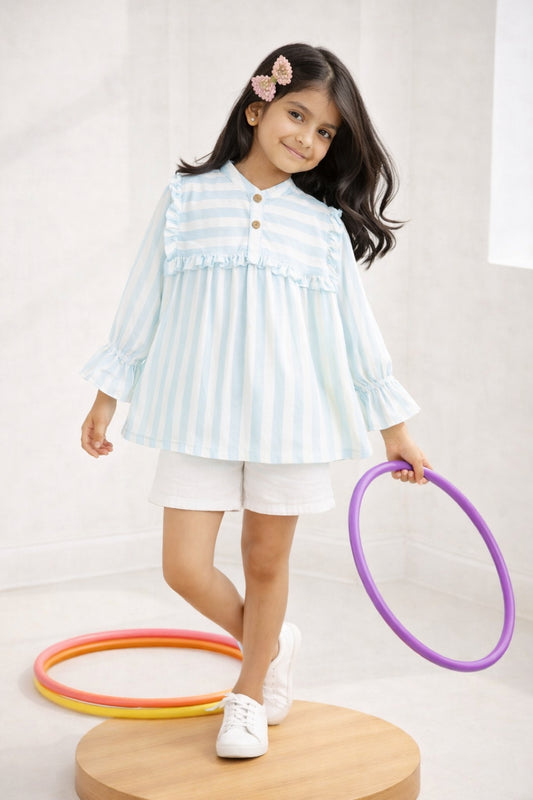 Girls Mint Stripes Cotton Top
