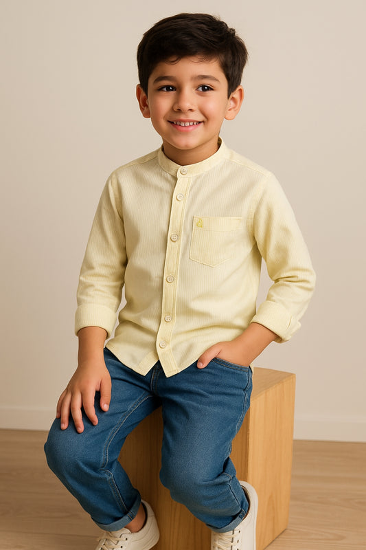 Boys Cream Cotton Striped Shirt
