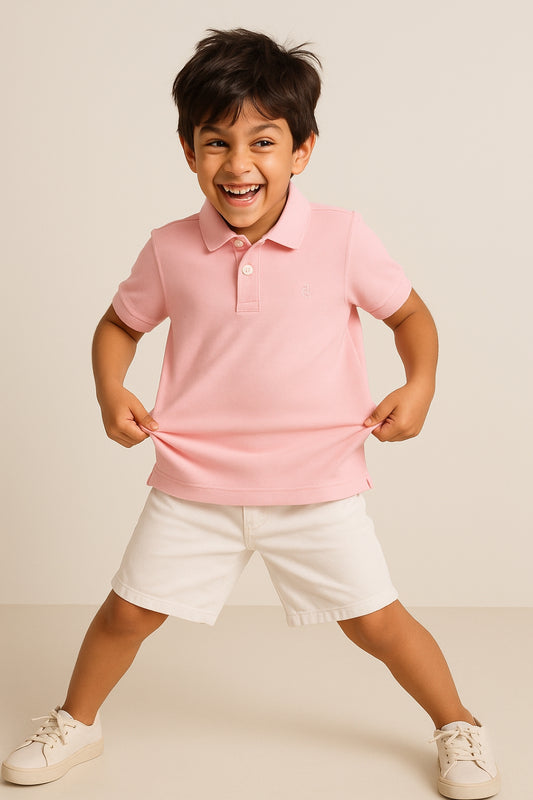 Boys Pink Solid Polo T-Shirt