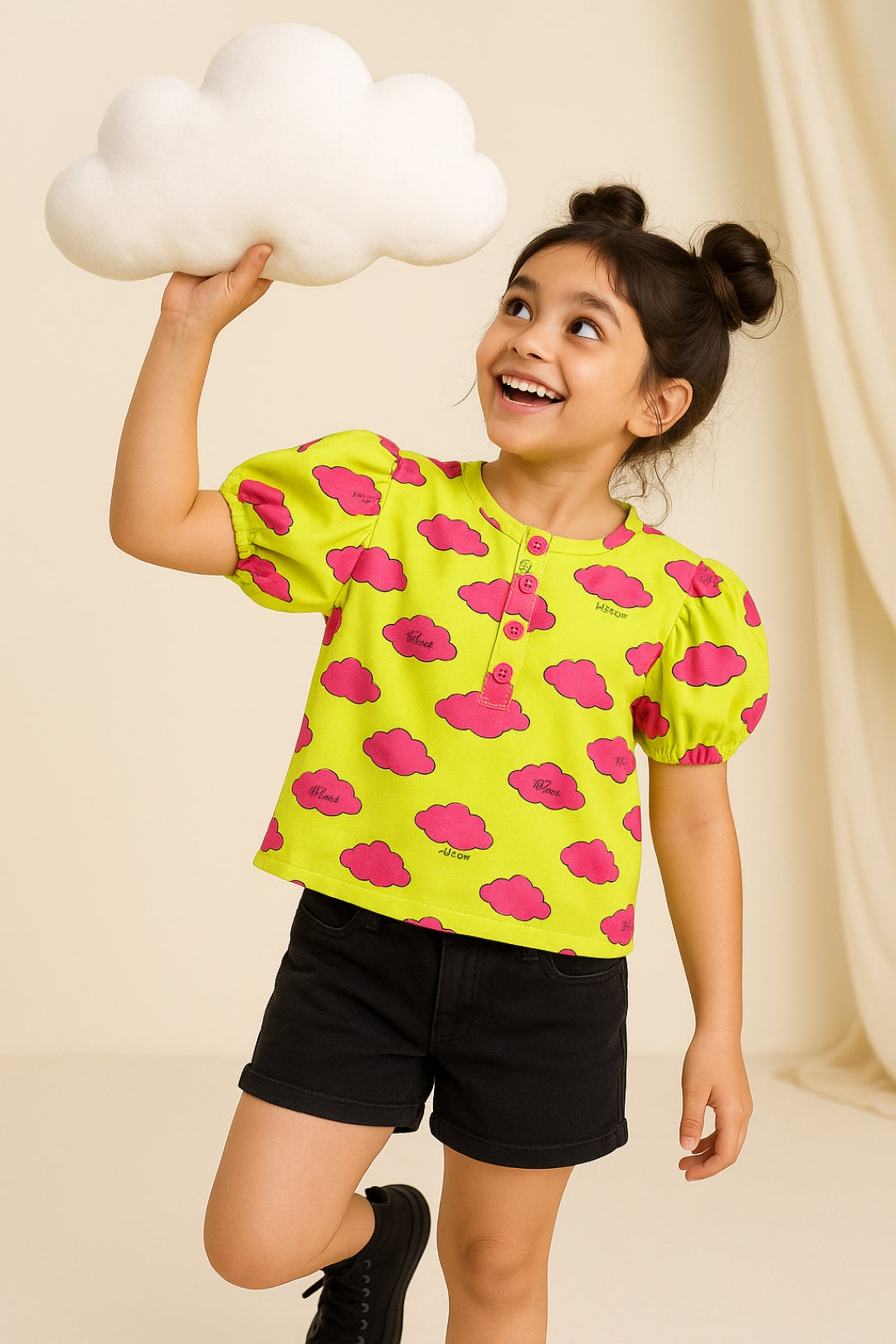 Girls Yellow Printed Viscose Top