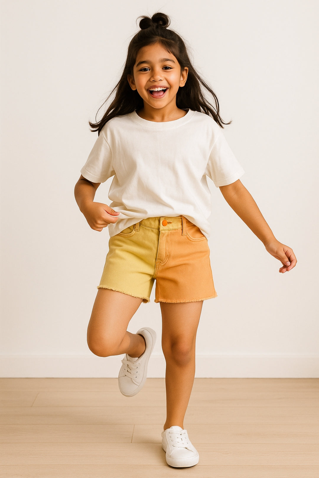 Girls Yellow & Rust Cotton Shorts