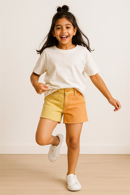 Girls Yellow & Rust Cotton Shorts