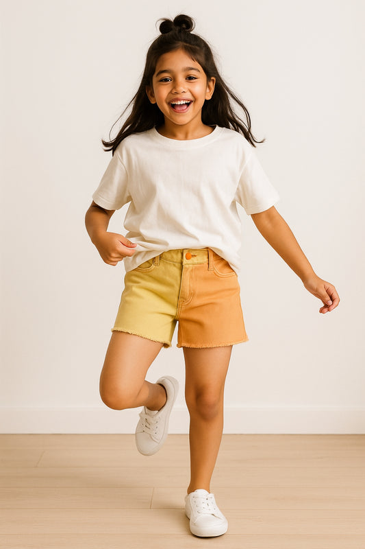 Girls Yellow & Rust Cotton Shorts