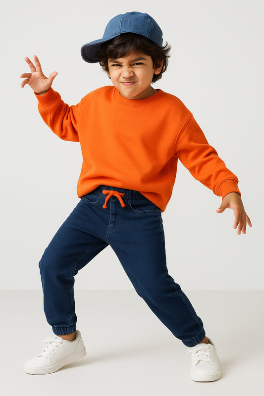 Boys Dark Blue Washed Lycra Joggers