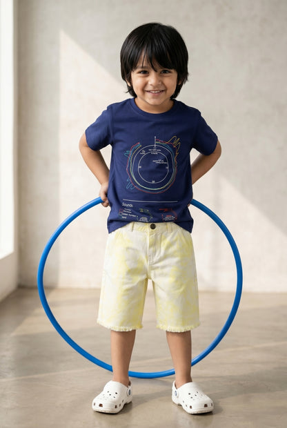 Boys Navy Blue T-Shirts and Yellow Shorts Clothing Set