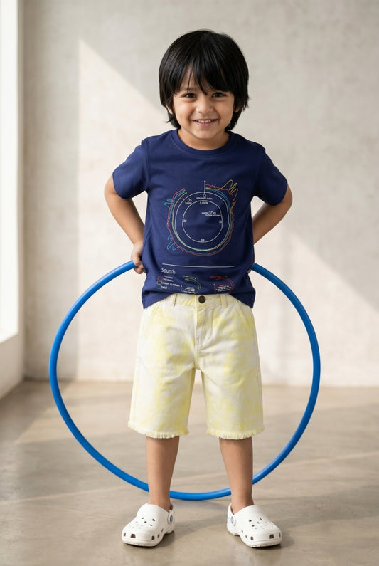 Boys Navy Blue T-Shirts and Yellow Shorts Clothing Set