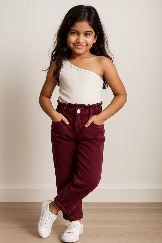 Girls Paper Bag Maroon Pant