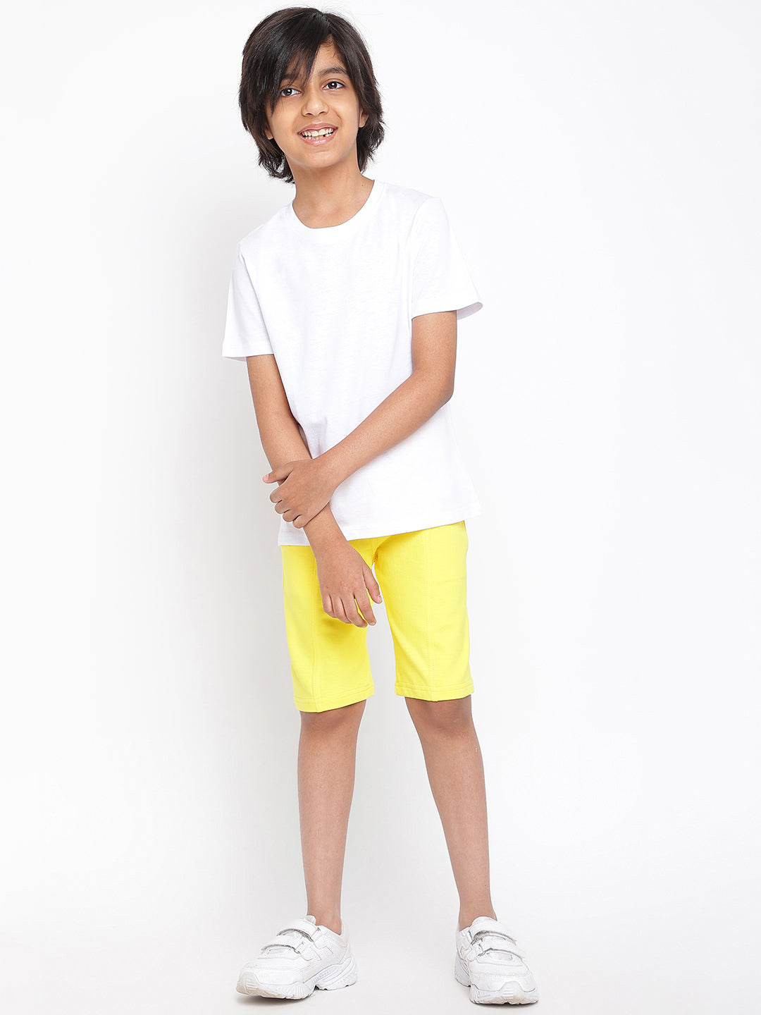 Boys Yellow Cotton Solid Bermuda Short