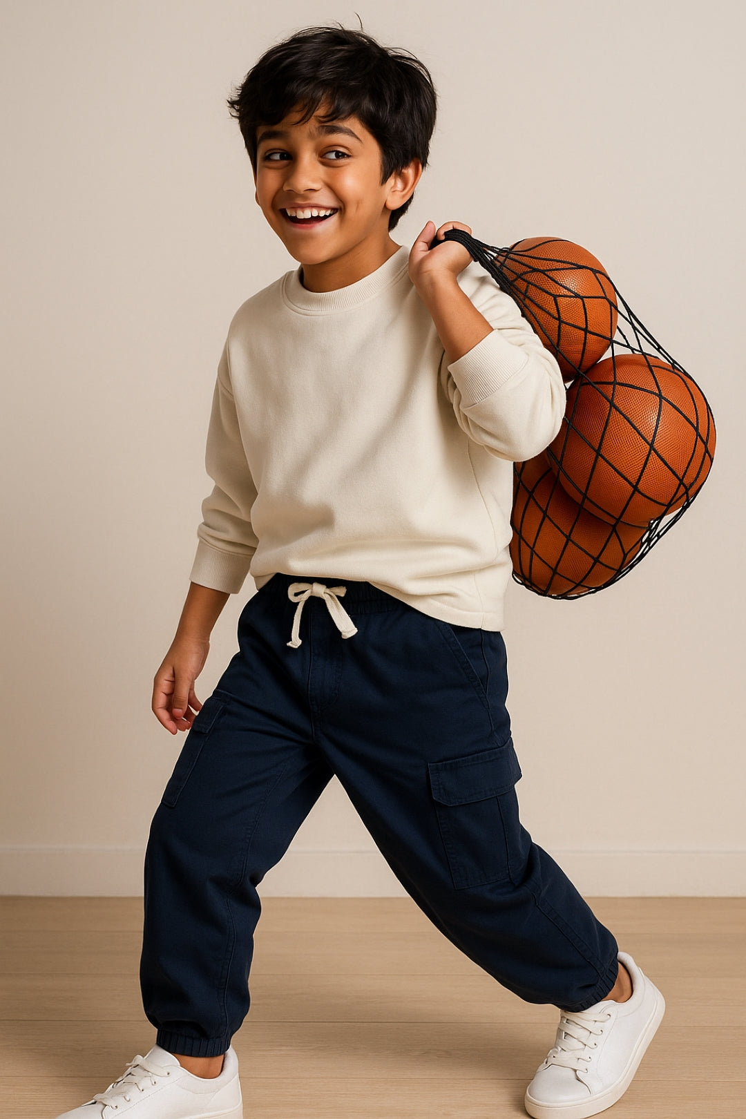 Boys Cotton Navy Blue Solid Joggers