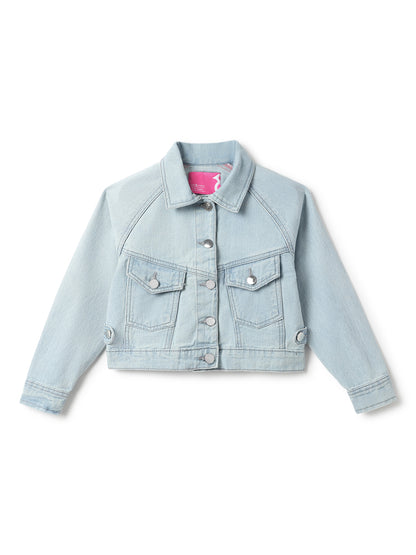 Girls Light Blue Denim Oversized Fit Jacket