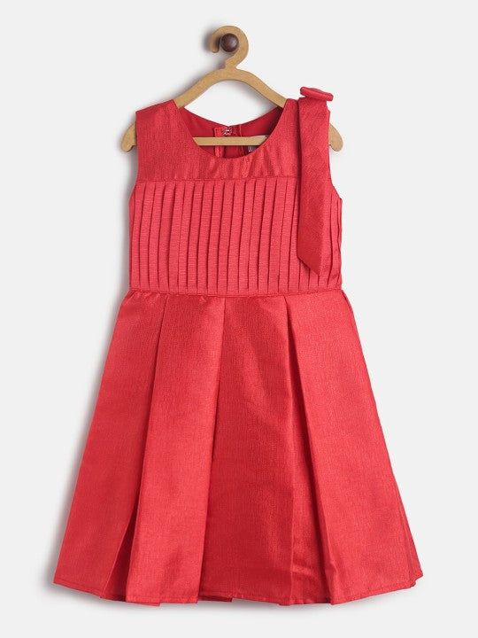 Girls Red Polyester Solid Dress