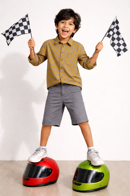 Boys Mustard Printed Shirt