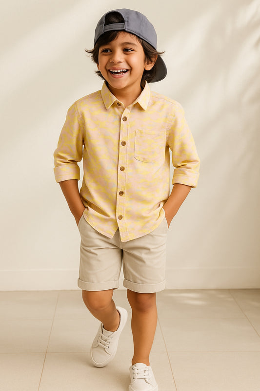 Boys Lime Yellow Printed Shirt