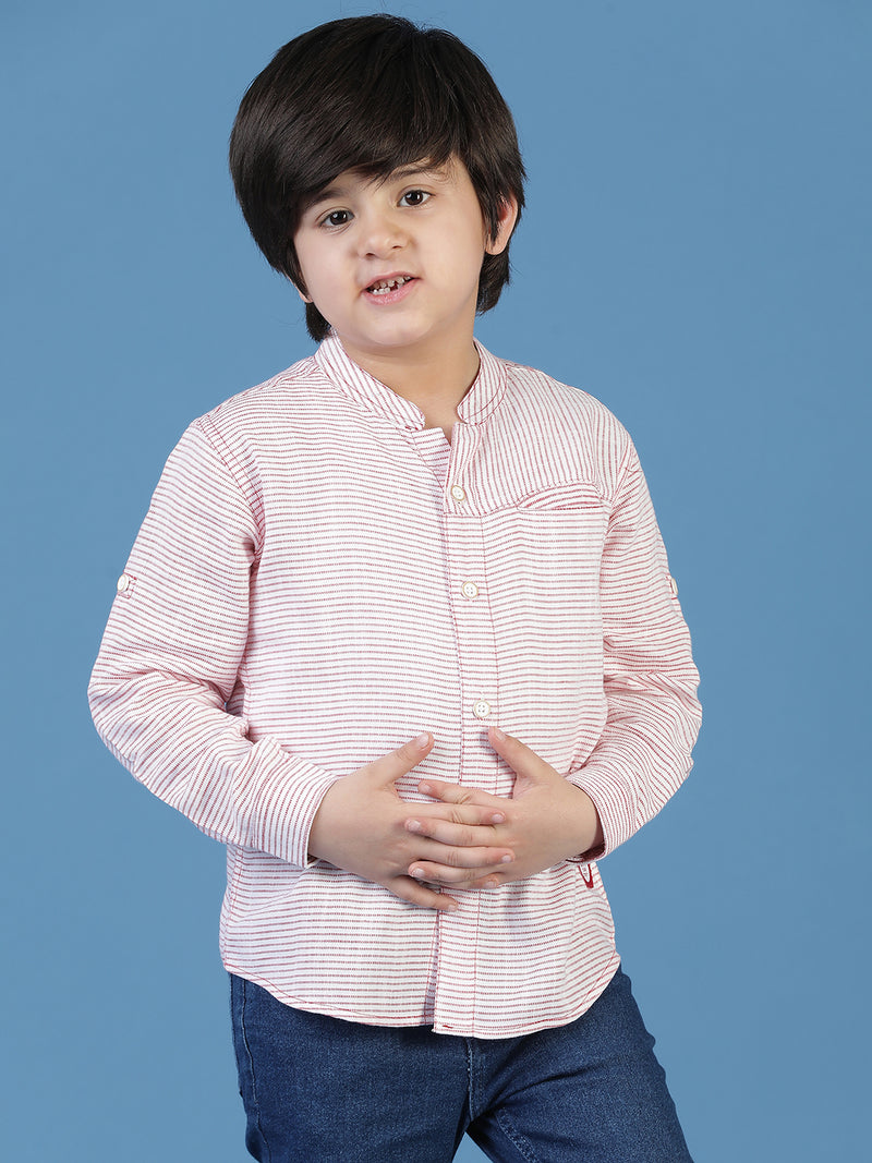 Boys White Cotton Striped Shirt