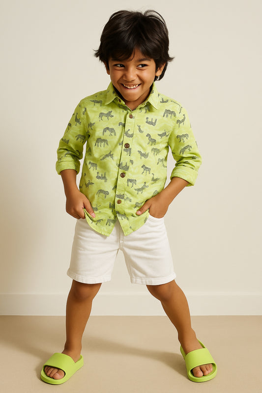 Boys Neon Green Animal Print Shirt