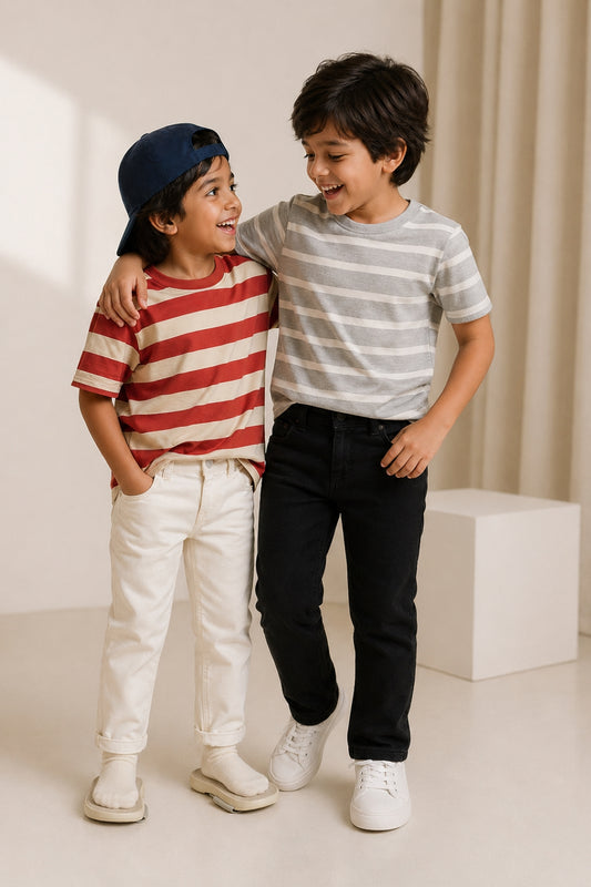 Boys Black & White Slim Fit Denim Stretchable Jeans (Pack of 2)