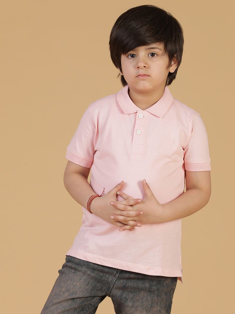 Boys Pink Solid Polo T-Shirt