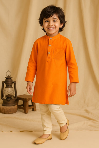 Boys Orange Casual Long Shirt