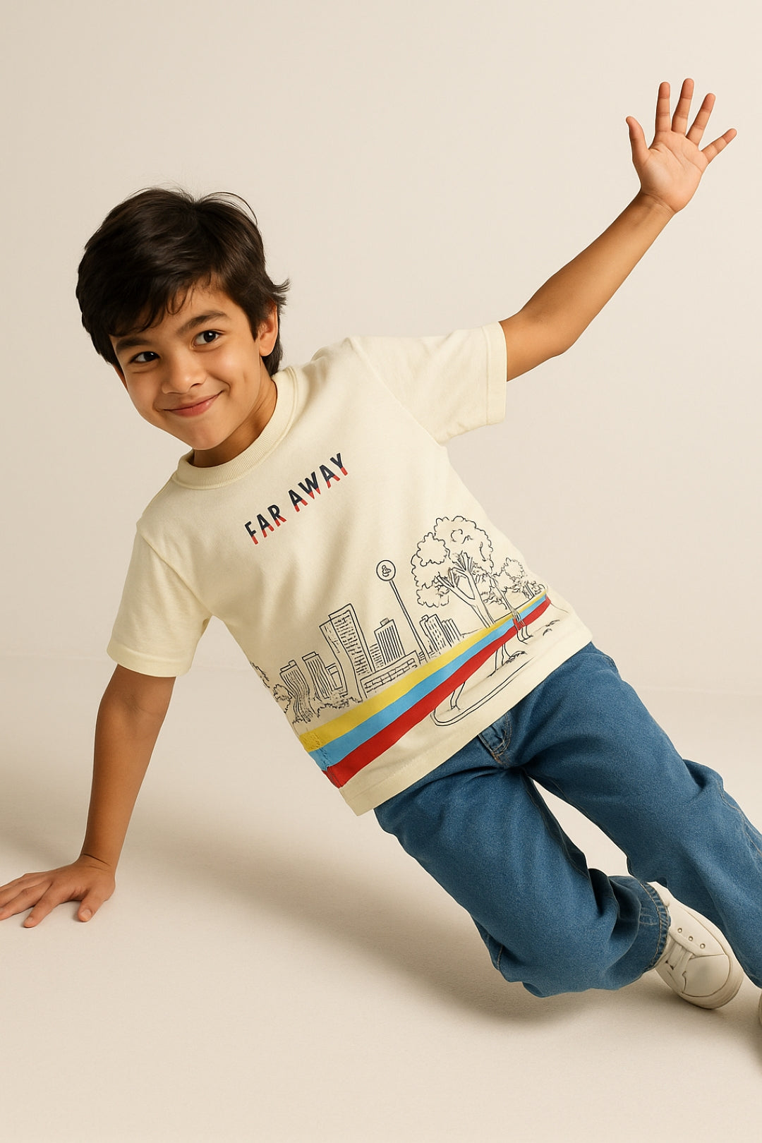 Boys Off White Printed T-shirt