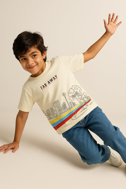 Boys Off White Printed T-shirt