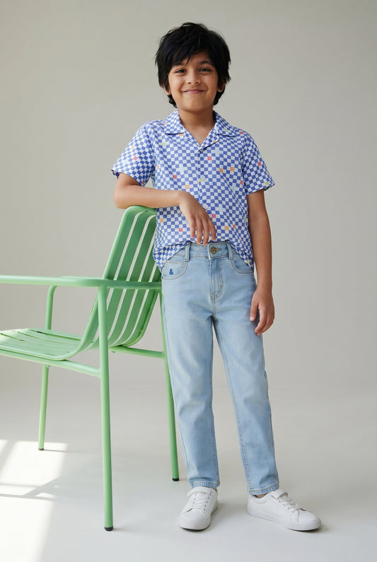 Boys Half Sleeve Shirt and Light Blue Jeans Clothing Set