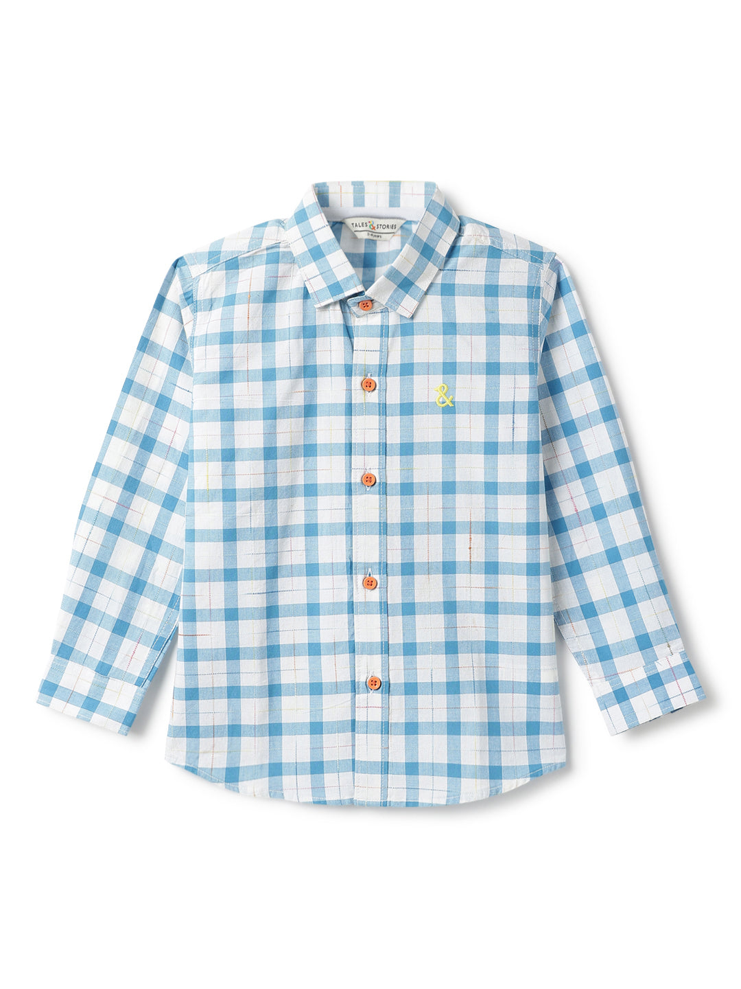 Boys Cotton Sky & White Checked Shirt