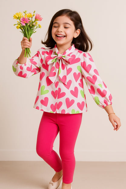 Girls Cotton Pink Printed Top