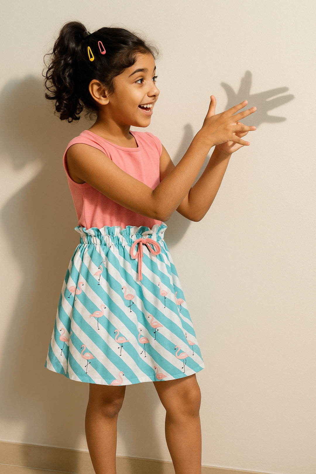 Girls Light Pink Sleeveless Printed Dress