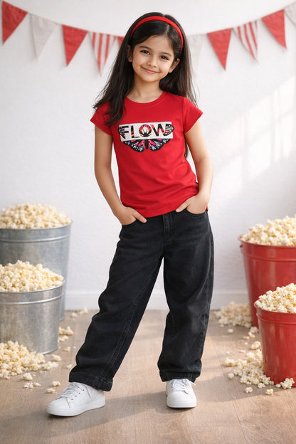 Girls Red Prinred T-shirt