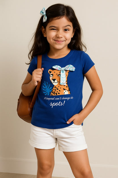 Girls Blue Printed T-Shirt