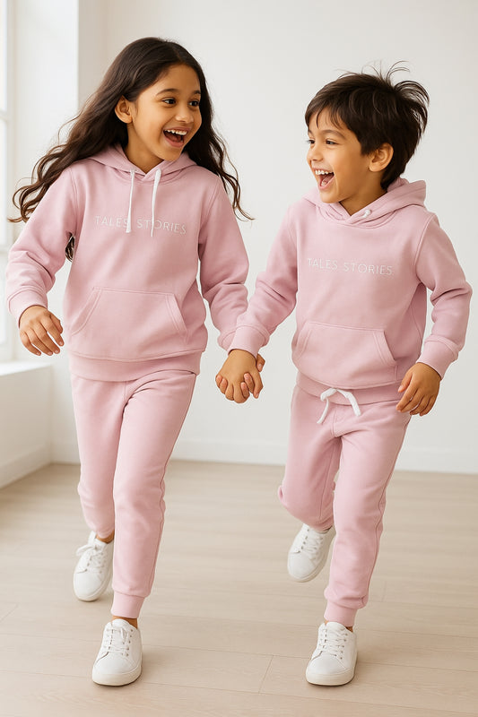 Boys & Girls Cotton Solid Pink Lounge Set