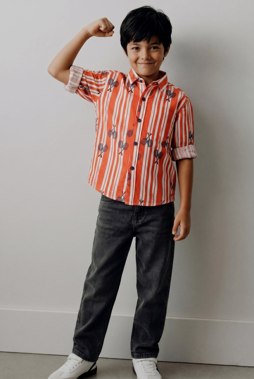 Boys Red Striped Shirt  and Black Jeans Clothing Set