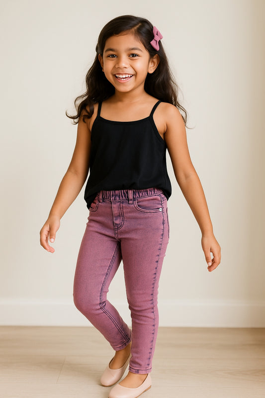 Girls Pink Tint Lycra Washed Slim Fit Jegging