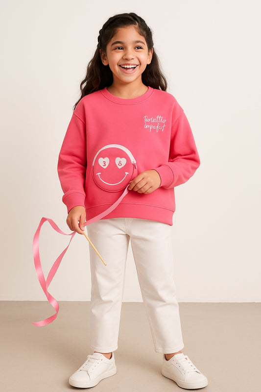 Girls Cotton Pink Neon Embroidered T-Shirt