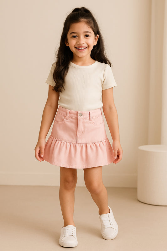 Girls Stylish Pink Cotton Skirt