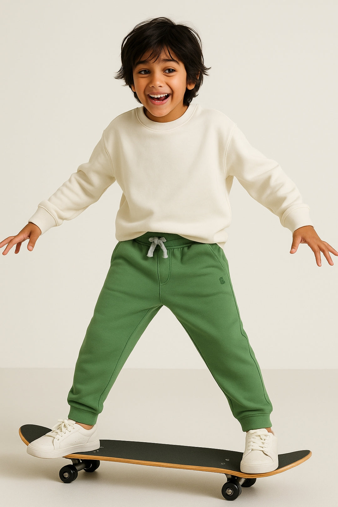 Boys Olive Solid Cotton Joggers