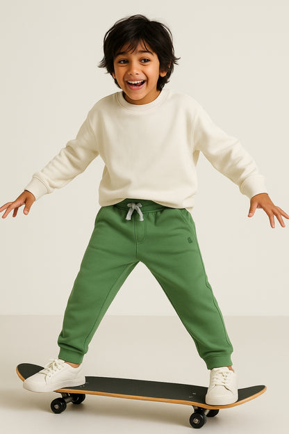 Boys Olive Solid Cotton Joggers