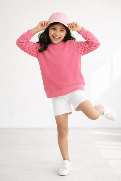 Girls Pink Casual CottonPrinted Sweatshirt